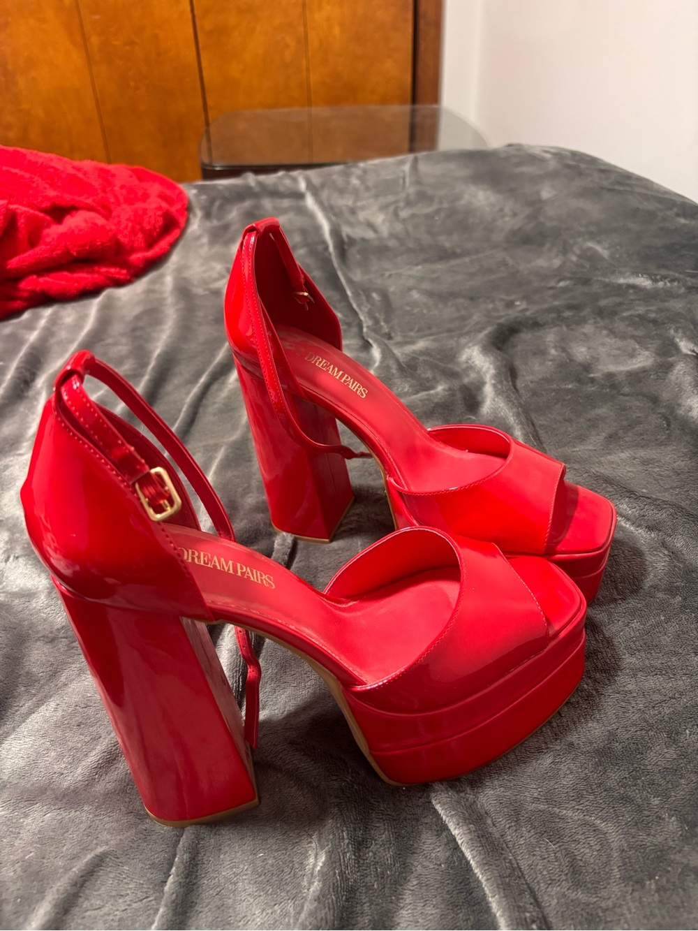 Dream Pairs Red Platform Block Heels
